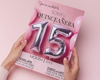 Editable Quinceanera Invitation DIgital Download Template