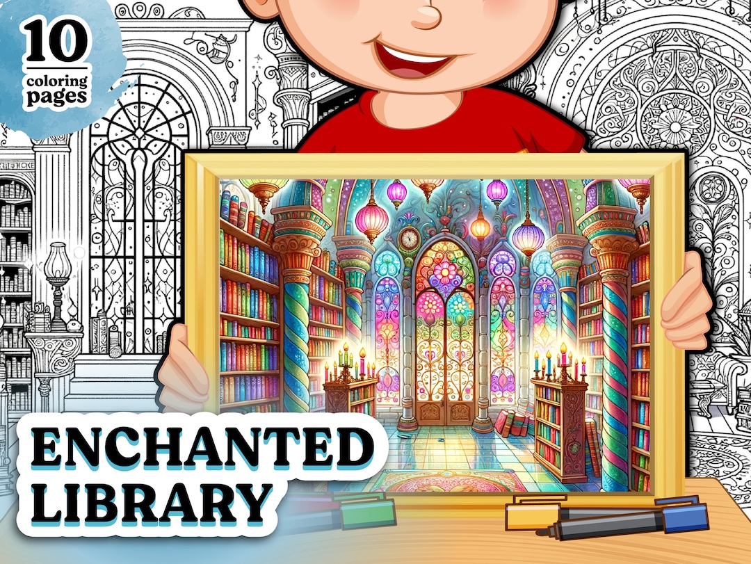 10 Printable Enchanted Library Coloring Pages Coloring Book Adults Kids ...
