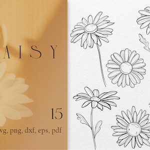 Daisy SVG, PNG, DXF, Eps, Pdf, flower svg files, summer floral svg bundle, flowers svg, wildflower svg, laser cut file, line art drawing