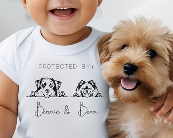 CUSTOM Protected By Infant Baby Rib Bodysuit, Custom Dog Bodyguard Baby Onesie, Adorable Baby Gift, Dog Lover Baby Gift, Dog Protector Shirt