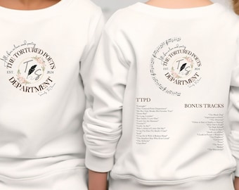 Sweat-shirt ras du cou TTPD Track List pour jeune, Tortured Poets Department T Swift, produits dérivés de la tournée Eras, Love and Poetry, vêtements Swiftie pour enfants