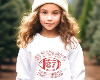 Go Taylor's Boyfriend Youth Crewneck Sweatshirt, Trendy TS Sweater, Swiftie Apparel, Funny Football Shirt, Gift for Swiftie, Taylor Fan Gift