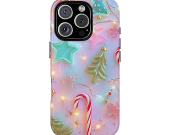 Magical Christmas Lights Phone Case | Festive Holiday Lights & Candy Design for iPhone and Android | Pastel Christmas Theme | Magsafe
