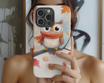 Whimsical Owl Phone Case, Cute Autumn Owl Design for iPhone & Samsung, Cozy Fall Flexi Cover