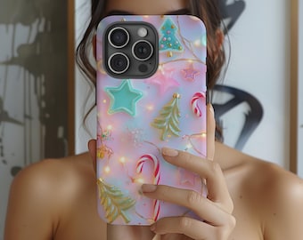 Magical Christmas Lights Phone Case | Festive Holiday Lights & Candy Design for iPhone and Android | Pastel Christmas Theme