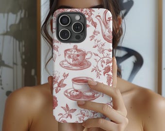 Victorian Style Phone Case Toile | Red Toile Phone Case | Cottagecore | Iphone 15 14 13 12 11 X XR 8 Galaxy S24 S23 S22 | Red
