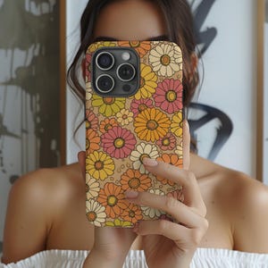 Retro Groovy Phone Case Floral Hippie Cover fit for iPhone 15 Pro Max, 14 Plus, 13, 12, 11, XR & Samsung S24, S23, A54, A53, Pixel 8 Pro, 7