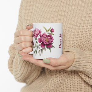 Peony Floral Ceramic Mug, Feminine Coffee Cup Gift