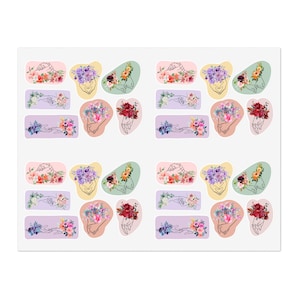 Bloemen Handen met stickervellen voor vrouwen Vrouwelijk Vrouwelijk Cadeaupapier Happy Dream Planner Plakboek Laptopstickers Etiketten Tags binnen