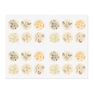 Hoja de pegatinas circulares con diseño de mariposas y flores, etiqueta para sellar para planificadores felices, diarios de agradecimiento, envolturas de regalos, cartas de cumpleaños, sobres, calcomanías decorativas