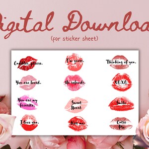 Valentinstag Lippenstift Kuss Zitate Digital Download Sticker Sheet für Frauen Weiblich Geschenk Büro Mitarbeiter Krankenschwester Lehrer Mutter Tochter Feminin