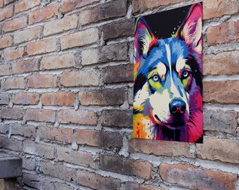 Lámina de arte pop con un husky siberiano, retrato de perro colorido (descarga digital)