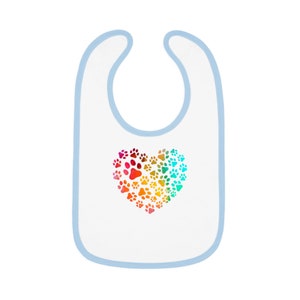 Dog Paw Heart Baby Contrast Trim Jersey Bib