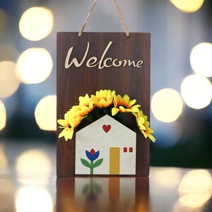 Welcome Sign for Business Wall Art for Home Welcome Sign for Entrance - Complimentary Artificial Sunflowers