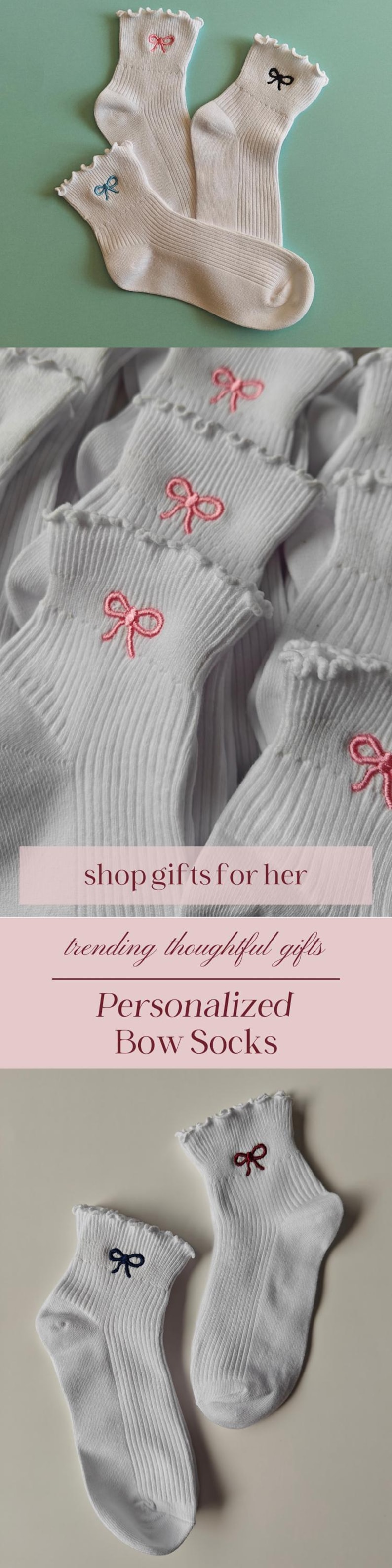 Bow embroidered socks ribbon embroidered coquette socks women's ruffled socks lightweight girly ribbed socks gift for her dainty bow socks zdjęcie 20
