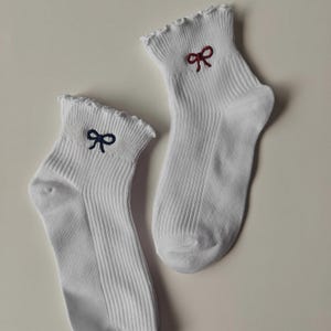 Bow embroidered socks ribbon embroidered coquette socks women's ruffled socks lightweight girly ribbed socks gift for her dainty bow socks zdjęcie 10