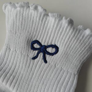 Bow embroidered socks ribbon embroidered coquette socks women's ruffled socks lightweight girly ribbed socks gift for her dainty bow socks zdjęcie 8