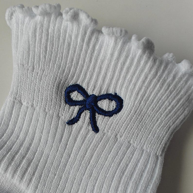 Bow embroidered socks ribbon embroidered coquette socks women's ruffled socks lightweight girly ribbed socks gift for her dainty bow socks zdjęcie 8