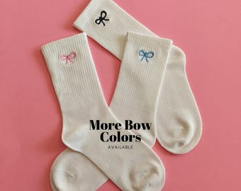 Embroidered Bow Socks Dainty Ribbon Coquette Style Womens Ribbed Socks Girly Aesthetic Cute Bow Socks Gift for Her Cozy Everyday Wear
