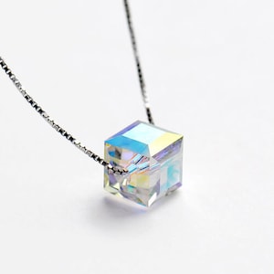 Crystal Aurora Borealis Cube Necklace, Gift for Her, Mothers Day Gift/Girlfriend/Wife/Anniversary/Daughter/Friend