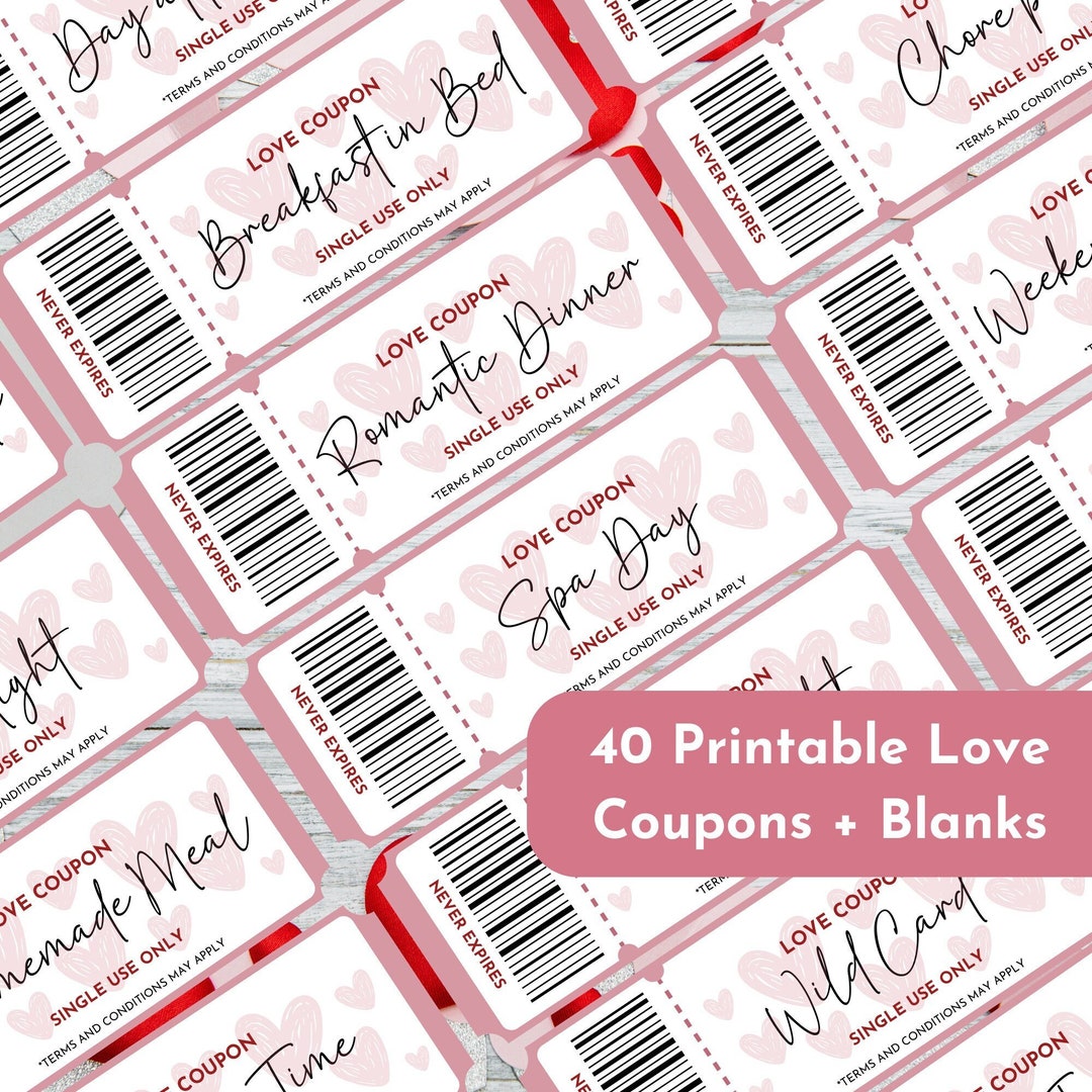 Printable Love Coupons, Valentines Coupons, Coupons for Couples ...
