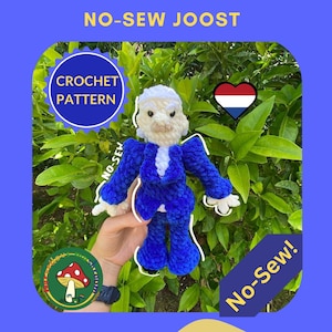NO-SEW Dutch Guy in Blue Suit named 'Joost' from a song contest, Named 'Ghost with a J' from a song contest, Crochet Plush Pattern PDF