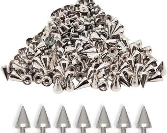 100 Pairs Cone Spikes Studs, Punk DIY Leather Craft Rivets 7x10mm for Jackets, Bags & Clothing Decoration