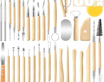 35-teiliges Keramik-Bildhauerwerkzeug-Set, Holzton-Schnitzmodellierset für Keramik, DIY-Keramik und -Bildhauerei