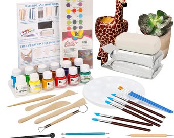 Kit de cerámica de secado al aire para principiantes, kit creativo de arcilla de secado al aire para adultos, arcilla de secado al aire para adultos, herramientas, pigmentos, pinceles