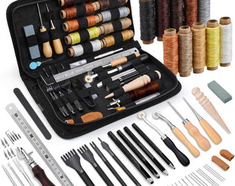 Kit de ferramentas profissionais para artesanato em couro, conjunto de furadores e sulcadores para costura manual.