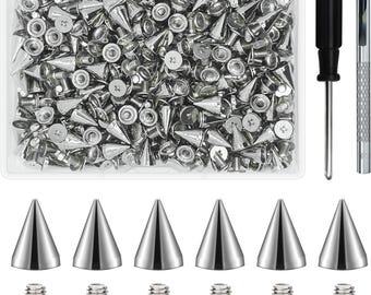 200PCS Metal Cone Studs Kit, Punk Spikes for Leathercraft, DIY Clothing Decoration, Rock Style Rivet Accessories