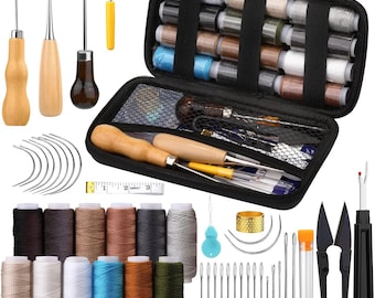 Heavy Duty Leather Sewing Kit, Upholstery Needles, Awl, Seam Ripper, Threader