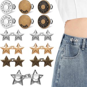 12 Ajustadores de Cintura para Pantalones, Clips Metálicos Sin Costura para Jeans y Pantalones, Alfileres de Botón en Estrella Ajustables y Reutilizables, Regalo para Ella