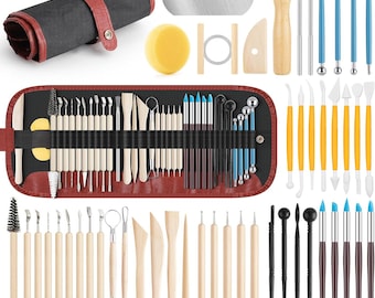 Premium Keramik Sculpting Werkzeug-Set, 48 STÜCKE Keramik Werkzeuge für die Bildhauerei, Ton Keramik Modellierung Holz Metallgriff, Clay Tool Kit zum Schnitzen