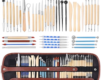 43Pcs Clay Pottery Sculpting Tool Kit, Wooden Handle Ceramic Carving kit With Carrying Case, Professional Pottery Modeling Set for Beginners
