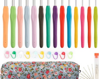 Ergonomic Crochet Hooks Set with Case, Aluminum Yarn Knitting Needles for Beginners