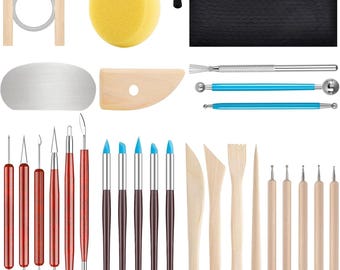 28 PCS Pottery Clay Sculpting Tool Kit, Craft Pottery Sculpting Modeling Tool Set, Polymer Sculpture Set, Clay Carving Tools Lover Gift