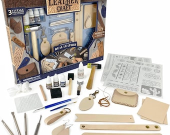 64pc Leather Working Kit for Beginners, Leather Tooling Kit with Leather Stamps, Leather Crafting Kit for Adults & Teens, Adult Project Kit