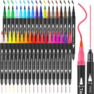 36 Dual Tip Art Markers, Fine Brush Pens for Coloring, Calligraphy, Journaling