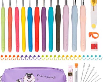 Ergonomic Crochet Hook Set, Soft Grip Crochet Needles with Complete Accessories Kit for Beginners