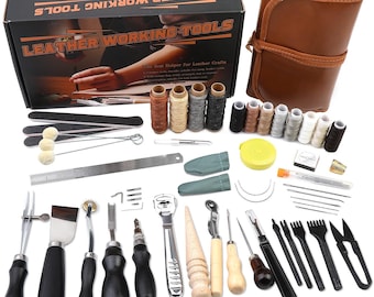 Leather Crafting Kit, Sewing, Stitching, Carving, and Repair Tools