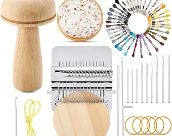 Wooden Speedweve Darning Loom Kit, Clothes Mending Tool with 14 Hooks, DIY Sewing Repair Kit