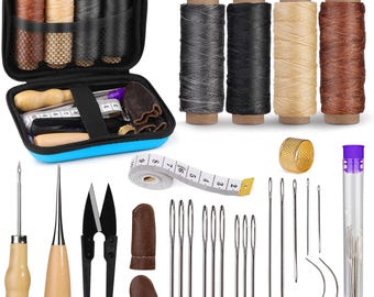 Leather Sewing Kit, Stitching Awl, Needles, Waxed Thread, Upholstery Repair Tool Set