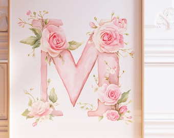 Letra M con estampado floral, monograma personalizado (descarga digital)