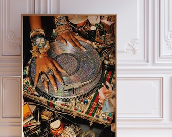 Lámina artística de vinilo disco / Póster vintage de DJ glamuroso en vinilo (descarga digital)