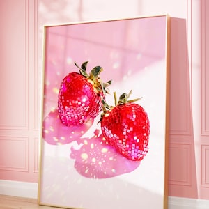 Disco Ball Strawberry Art Print | Trendy Kitchen Decor (Digital Download)
