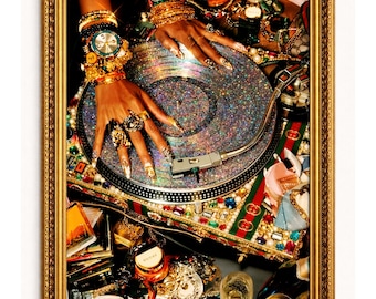 Póster vintage de vinilo estilo DJ glamuroso / Lámina artística de vinilo disco / Decoración para el hogar (Descarga digital)