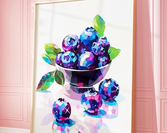 Lámina artística de arándanos disco / Decoración de cocina preppy (Descarga digital)