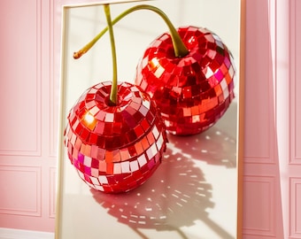 Lámina artística de cerezas disco / Decoración con bola de espejos (descarga digital)