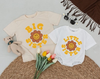 Groovy Flower Shirts, Matching Big Sister and Little Sister Outfit, Baby Shower Gift, Personalized Sibling Shirts, Baby Announcement Gift